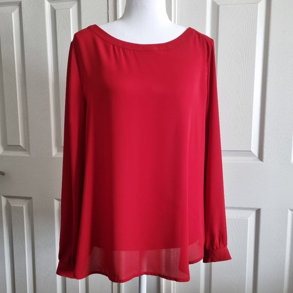 LOFT Ann Taylor Red Back Tie Blouse Size M Petite - Picture 1 of 6